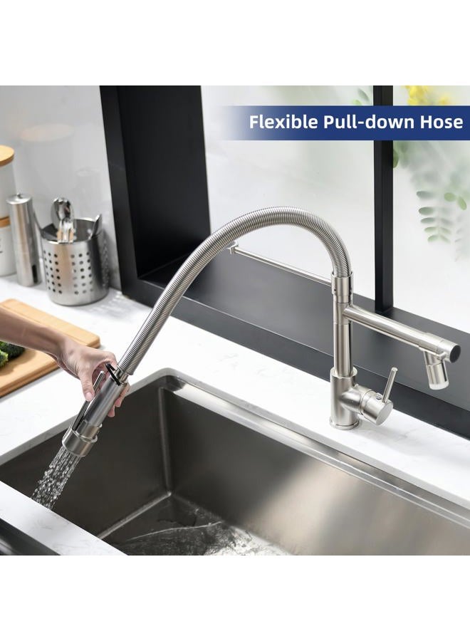 Fapully Kitchen Faucets with Pull Down Sprayer,Commercial Single Handle Kitchen Sink Faucet with LED Light,Brushed Nickel - Image 4