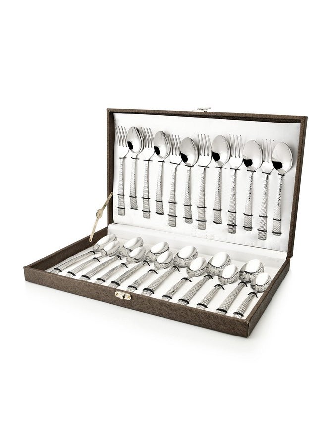 FNS FnS Madrid Cutlery Set Hammer Finish on Handle with Leatherette Packaging (6 Dinner Spoon, 6 Dinner Fork, 6 Teaspoon, 6 Baby Spoons)  - Image 1