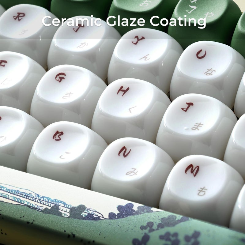 OHY XVX MOA Profile Keycaps Set, Japanese Mount Fuji Theme, 129 - Key White & Green Custom Keycaps with PBT + Frosted Translucent PC Material for US Layout Mechanical Keyboards - Image 4