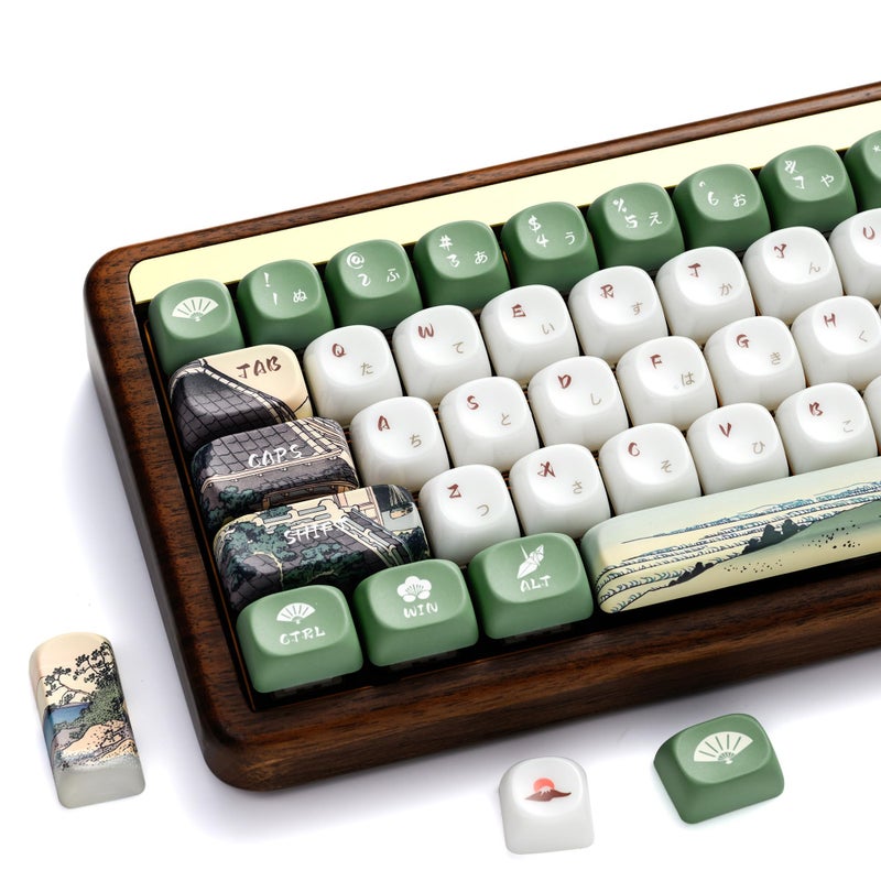 OHY XVX MOA Profile Keycaps Set, Japanese Mount Fuji Theme, 129 - Key White & Green Custom Keycaps with PBT + Frosted Translucent PC Material for US Layout Mechanical Keyboards - Image 1