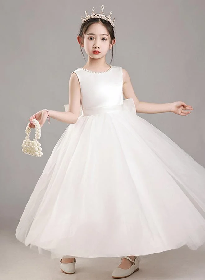 Styli Styli Girls White Pearl Decor Deep V-Back Party Dress