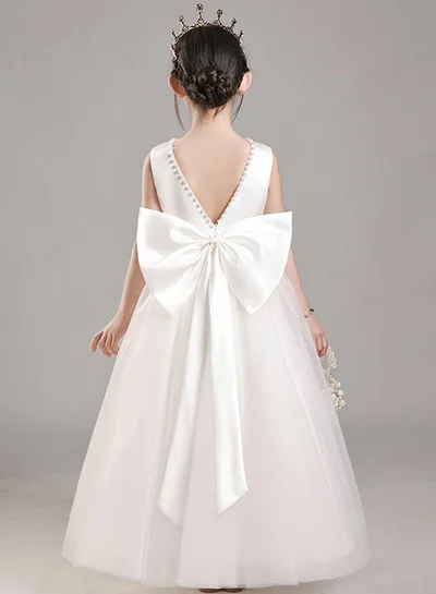 Take Two Girls White Pearl Decor Deep V-Back Party Dress