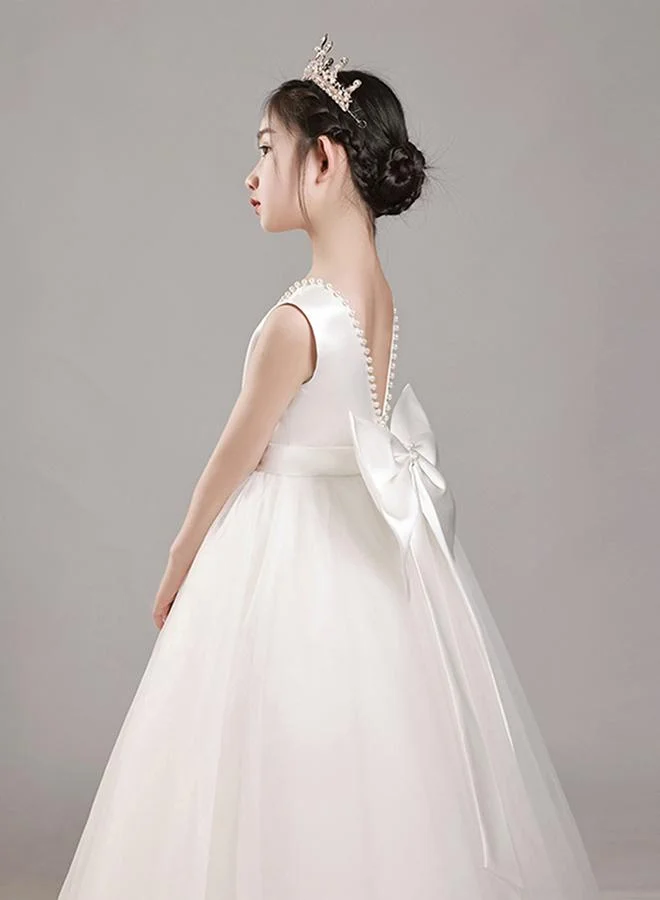 تايك تو Take Two Girls White Pearl Decor Deep V-Back Party Dress