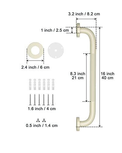ZUEXT 16 Inch Anti Slip Shower Grab Bar Handle Beige White ZUEXT Stainless Steel Bathroom Grab Bar Knurled Bathroom Balance Bar Safety Hand Rail SupportHandicap Elderly Injury Senior Assist Bath Handle - Image 3