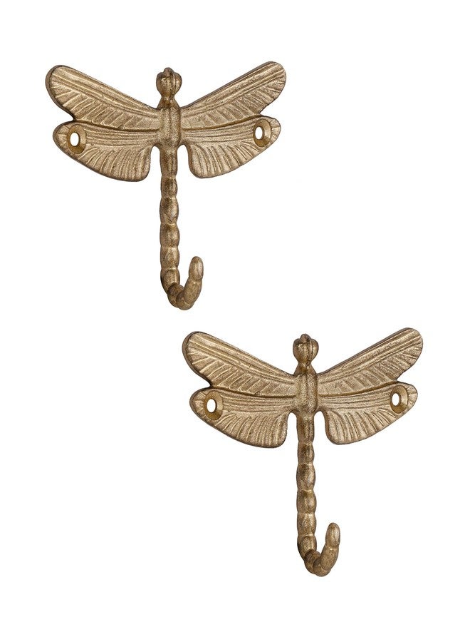 SOFFEE DESIGN 2PCS Metal Golden Dragonfly Wall Hooks, Rustic Bathroom Kitchen Hangers, Outdoor Patio Decor with Anti-Rust Coating - Image 1