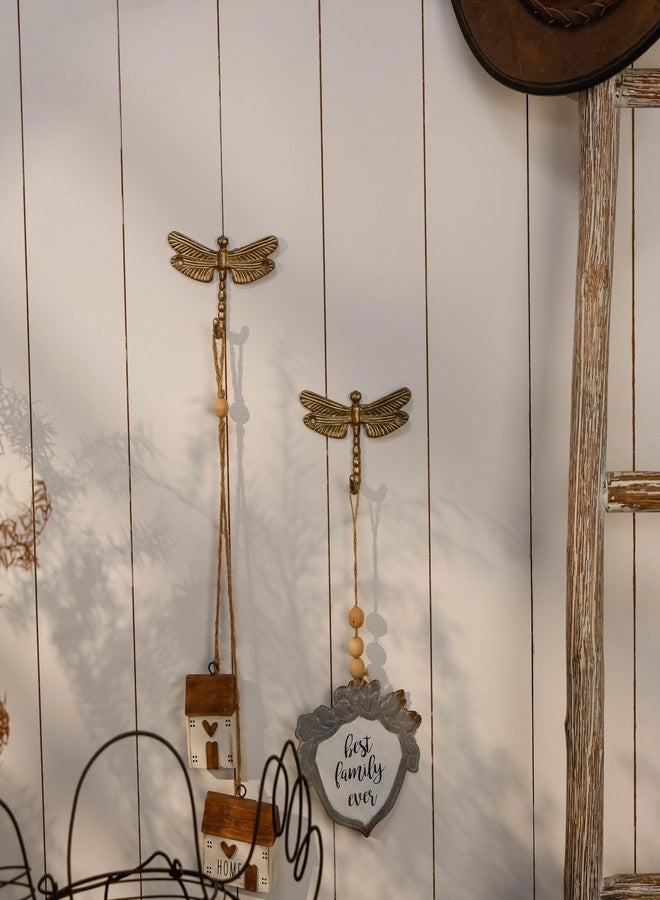 SOFFEE DESIGN 2PCS Metal Golden Dragonfly Wall Hooks, Rustic Bathroom Kitchen Hangers, Outdoor Patio Decor with Anti-Rust Coating - Image 4