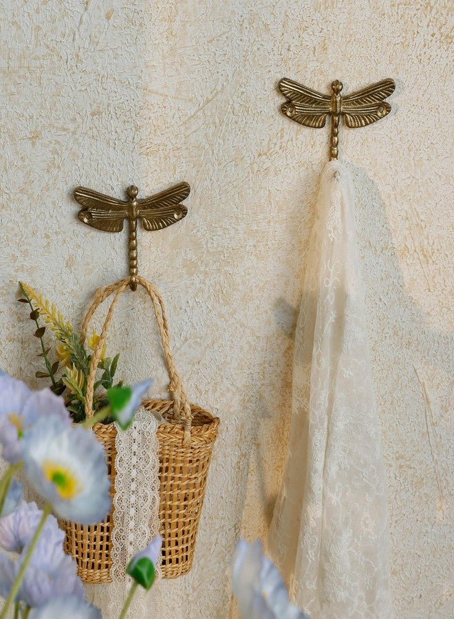 SOFFEE DESIGN 2PCS Metal Golden Dragonfly Wall Hooks, Rustic Bathroom Kitchen Hangers, Outdoor Patio Decor with Anti-Rust Coating - Image 3