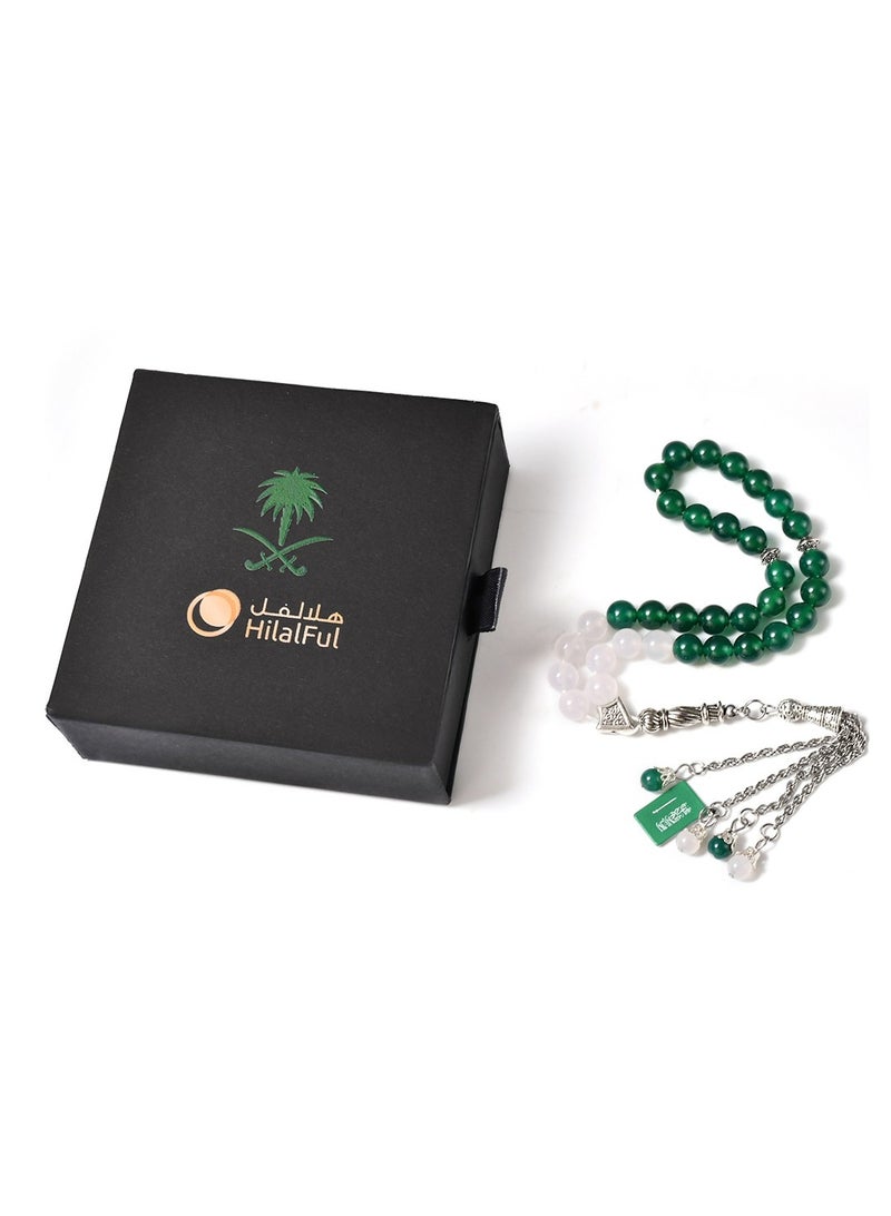 Hilalful HilalFul KSA National Day 33 Beads | 33 Beads | Muslim Rosary Beads for Dhikr, Prayer For Men & Women| Unisex | Gift for Eid, Ramadan, Hajj, Umrah | Tasbeeh Set | Prayer Accessories | Green - Image 3