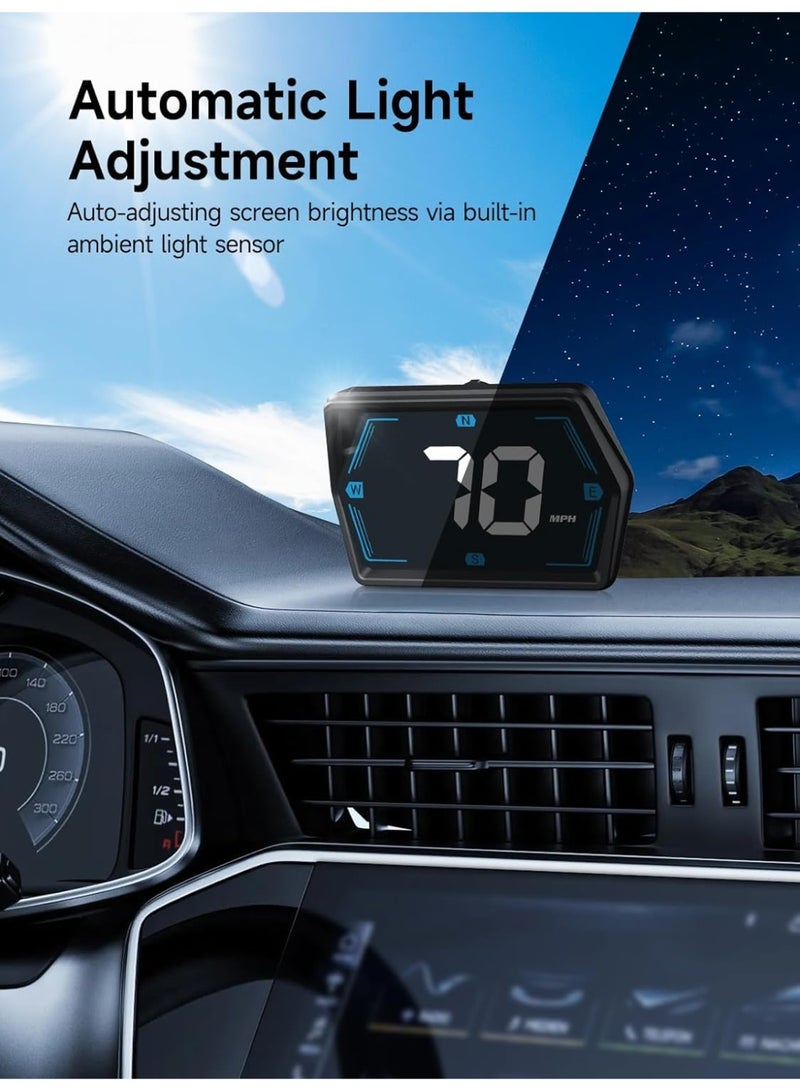شاشة عرض رقمية أمامية للسيارة مع عداد سرعة وبوصلة، تنبيه للسرعة الزائدة، وضبط تلقائي للسطوع، سهلة التركيب، متوافقة مع جميع المركبات - Image 4