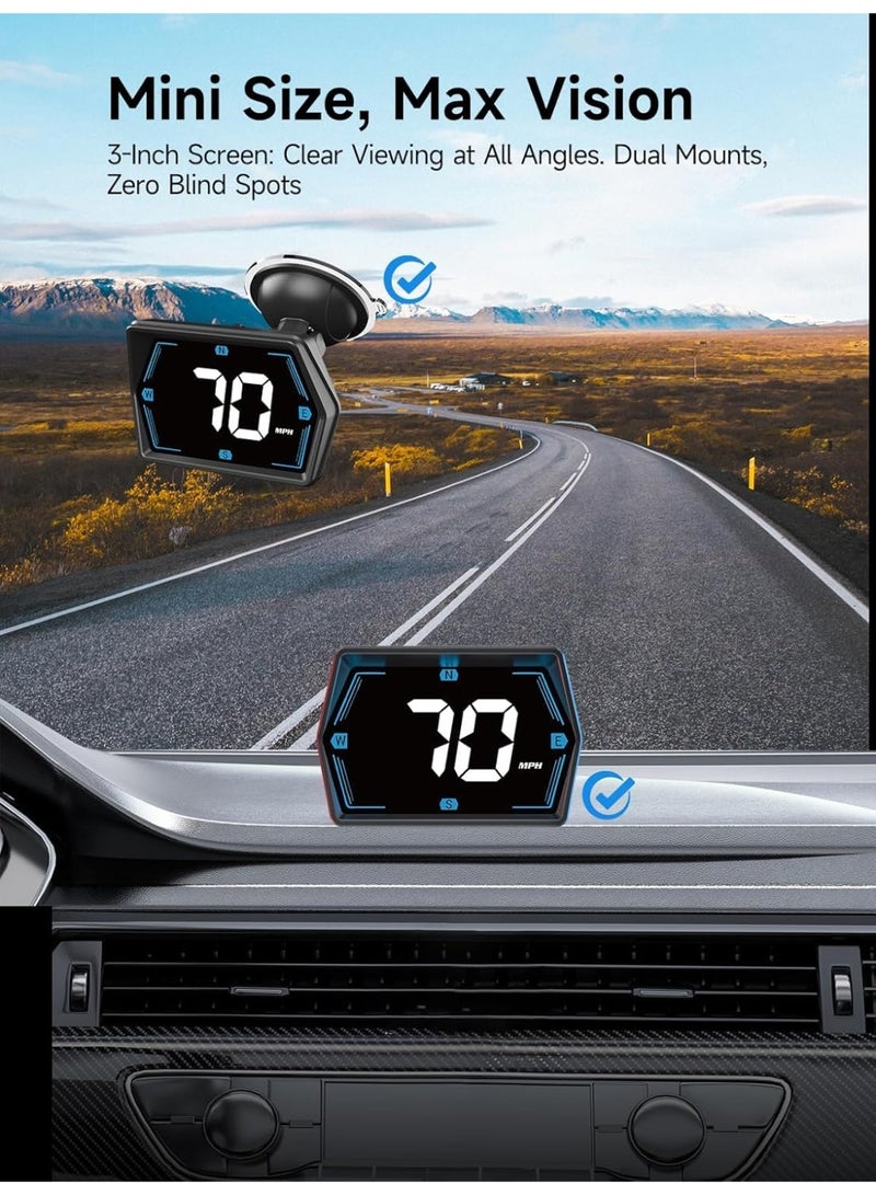 شاشة عرض رقمية أمامية للسيارة مع عداد سرعة وبوصلة، تنبيه للسرعة الزائدة، وضبط تلقائي للسطوع، سهلة التركيب، متوافقة مع جميع المركبات - Image 2