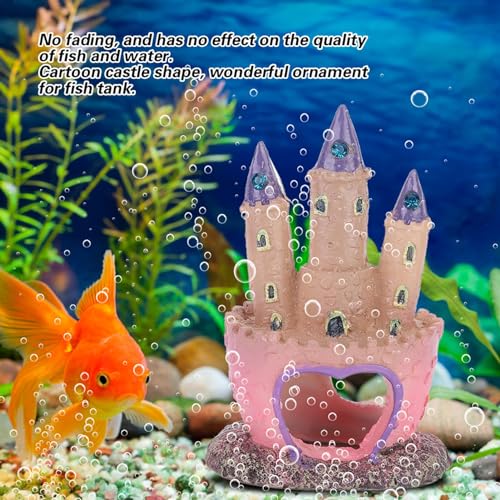 Glomora Fish Tank Decorations Small, Mermaid Fish Tank Decorations, Fish Castle for Aquarium, Pink Aquarium Resin Castle Decoration for Aquarium Fish Reptiles Tank - Image 2