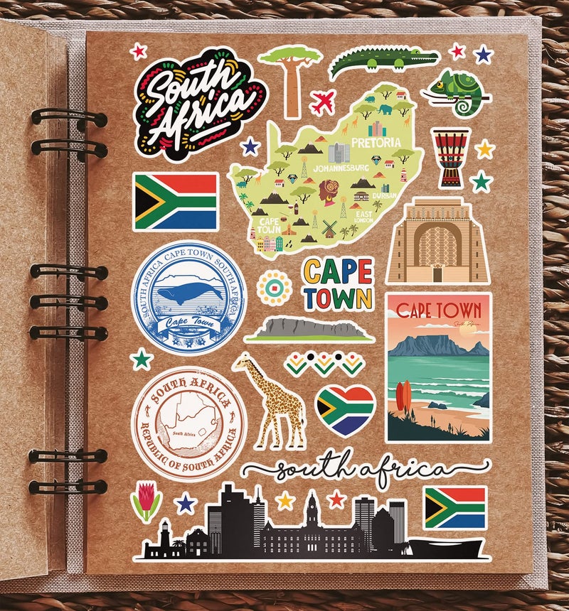 DV DESIGN A4 Sticker Sheet South Africa Landmarks Vinyl Stickers - African City Map Airport Stamp Skyline Flag Travel Holiday Culture Aesthetic #79999 - Image 2