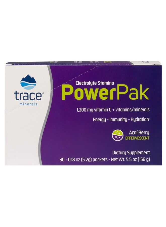 Trace Minerals Power Pak Electrolyte Powder Packets | 1200 mg Vitamin C, Zinc, Magnesium | Boost Hydration, Immunity, Energy, Muscle Stamina | Acai Berry | 30 Packets - Image 2