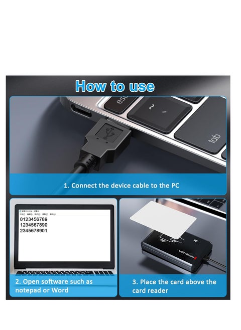 RFID Card Reader, 125KHz/13.56Mhz Dual Frequency RFID Scanner Read 1326 Family Proximity Cards NFC Card, Support ISO14443-A/B Protocol, IC Reader Compatible with iPhone Android Mac OS Type C Port
