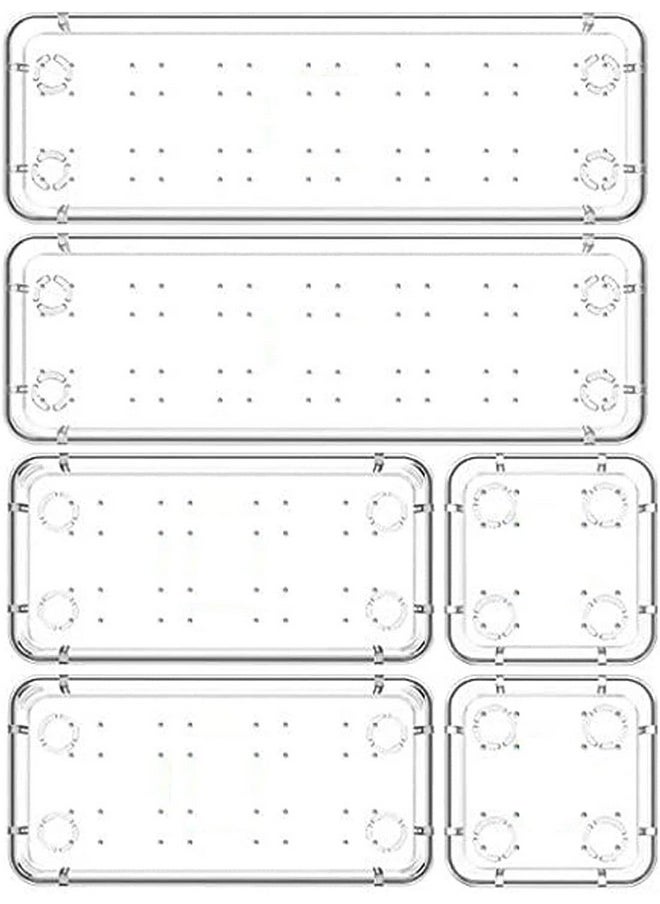 Zollyss Desk Drawer Organizer Trays Various Size Bathroom Drawer Tray Dividers Plastic Vanity Organizers Storage Bins For Makeup Dresser Kitchen Office (Clear) (6 Pcs), Rectangular  - Image 1