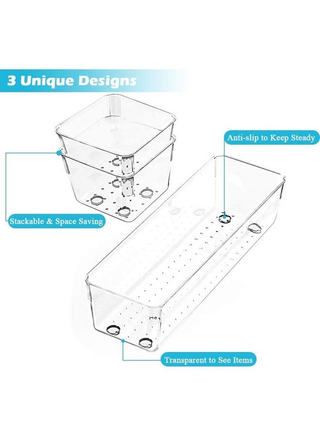 Zollyss Desk Drawer Organizer Trays Various Size Bathroom Drawer Tray Dividers Plastic Vanity Organizers Storage Bins For Makeup Dresser Kitchen Office (Clear) (6 Pcs), Rectangular  - Image 4