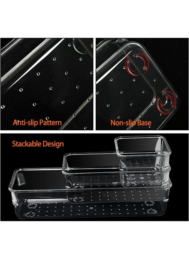 Zollyss Desk Drawer Organizer Trays Various Size Bathroom Drawer Tray Dividers Plastic Vanity Organizers Storage Bins For Makeup Dresser Kitchen Office (Clear) (6 Pcs), Rectangular  - Image 2