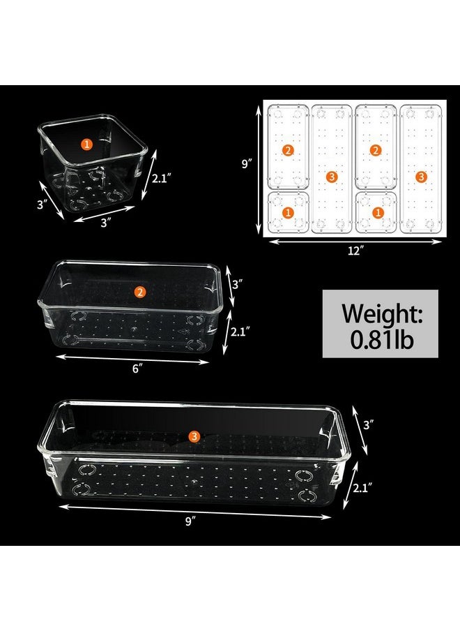 Zollyss Desk Drawer Organizer Trays Various Size Bathroom Drawer Tray Dividers Plastic Vanity Organizers Storage Bins For Makeup Dresser Kitchen Office (Clear) (6 Pcs), Rectangular  - Image 3