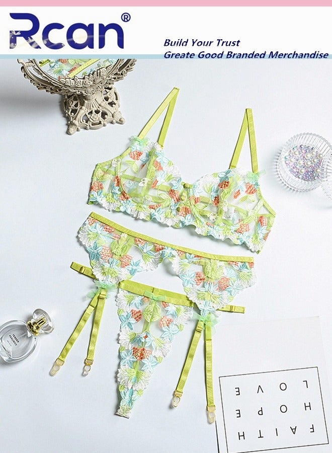 Rcan 2 Pieces Women's Fashion Lingerie Babydoll Flower Embroidered Mesh Ladies Boudoir Underwear Split Bra and Panty Set - Image 3