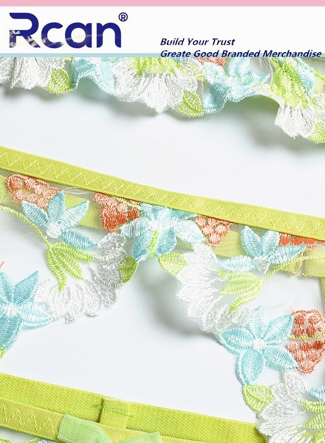 Rcan 2 Pieces Women's Fashion Lingerie Babydoll Flower Embroidered Mesh Ladies Boudoir Underwear Split Bra and Panty Set - Image 5