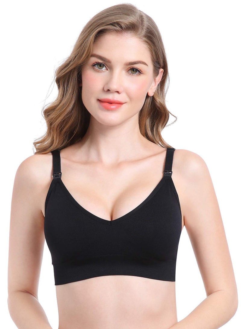 Suekaphin 5-pack Wireless Nursing Bra with Extenders - V-Neck, Maternity, Breastfeeding, Sleeping - Black/Nude/White/Gray/Light Blue, Large - Image 2