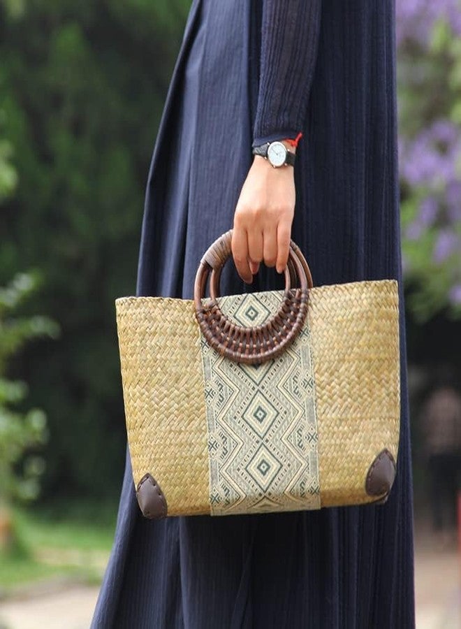 QTKJ Straw Bag, Summer Beach Handmade Rattan Tote Bag, Large Straw Woven Handbag, Boho Retro Rattan Bag for Women Vacation Beach Travel (Natural) - Image 5