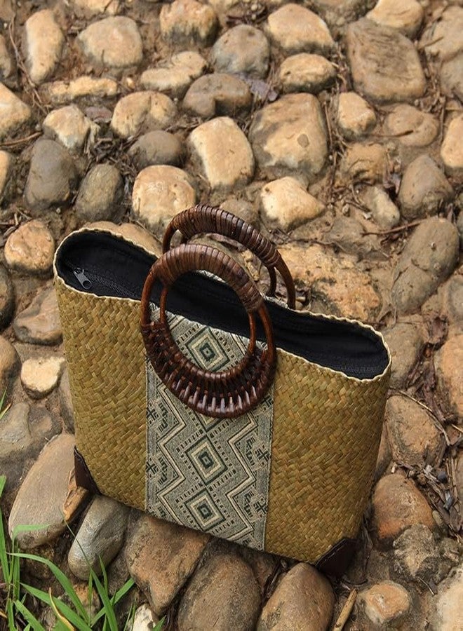 QTKJ Straw Bag, Summer Beach Handmade Rattan Tote Bag, Large Straw Woven Handbag, Boho Retro Rattan Bag for Women Vacation Beach Travel (Natural) - Image 3