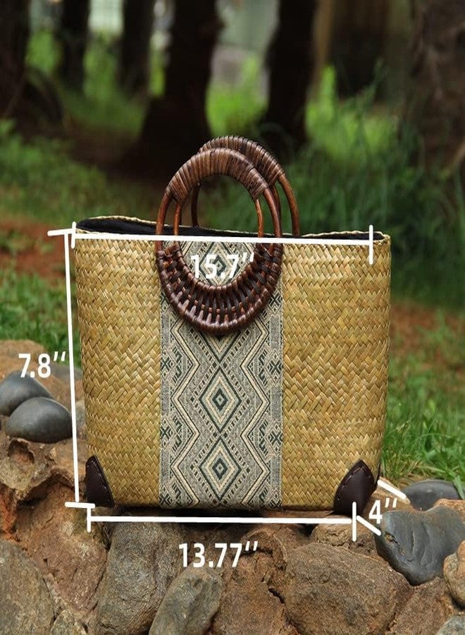 QTKJ Straw Bag, Summer Beach Handmade Rattan Tote Bag, Large Straw Woven Handbag, Boho Retro Rattan Bag for Women Vacation Beach Travel (Natural) - Image 2