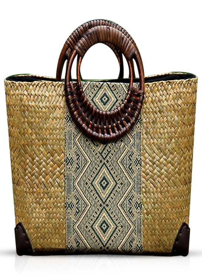 QTKJ Straw Bag, Summer Beach Handmade Rattan Tote Bag, Large Straw Woven Handbag, Boho Retro Rattan Bag for Women Vacation Beach Travel (Natural) - Image 1