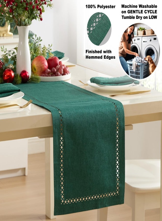 Newbridge Fabric Table Runner, 70 Inch, Holiday Provence Lattice Cutwork Solid Color Textured, Water and Stain Resistant Easy Care Fabric Table Cloth, Evergreen - Image 4