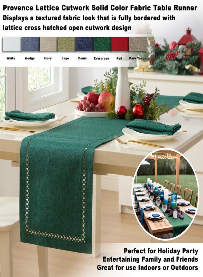 Newbridge Fabric Table Runner, 70 Inch, Holiday Provence Lattice Cutwork Solid Color Textured, Water and Stain Resistant Easy Care Fabric Table Cloth, Evergreen - Image 2