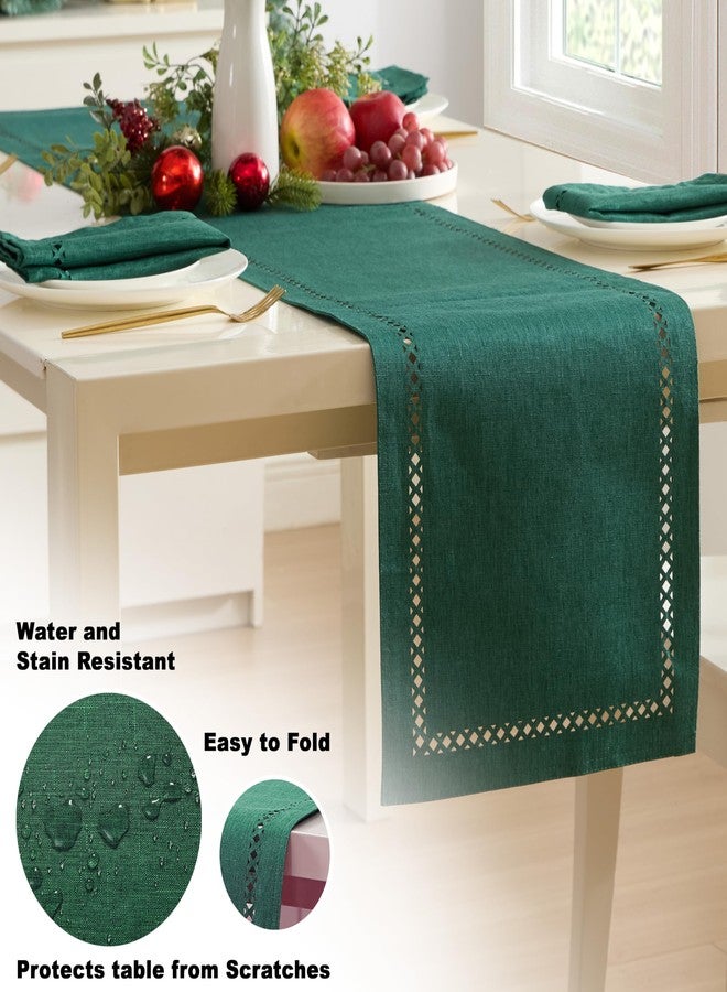 Newbridge Fabric Table Runner, 70 Inch, Holiday Provence Lattice Cutwork Solid Color Textured, Water and Stain Resistant Easy Care Fabric Table Cloth, Evergreen - Image 3