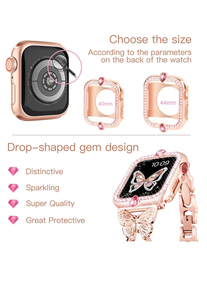 Stylish Rose Gold Metal Band for Apple Watch 42mm 44mm 45mm - Lightweight, Adjustable Bracelet with Sparkling Diamonds, Perfect Jewelry Strap for Women, Compatible with Series 7 6 5 4 3 2 1 SE - Image 4