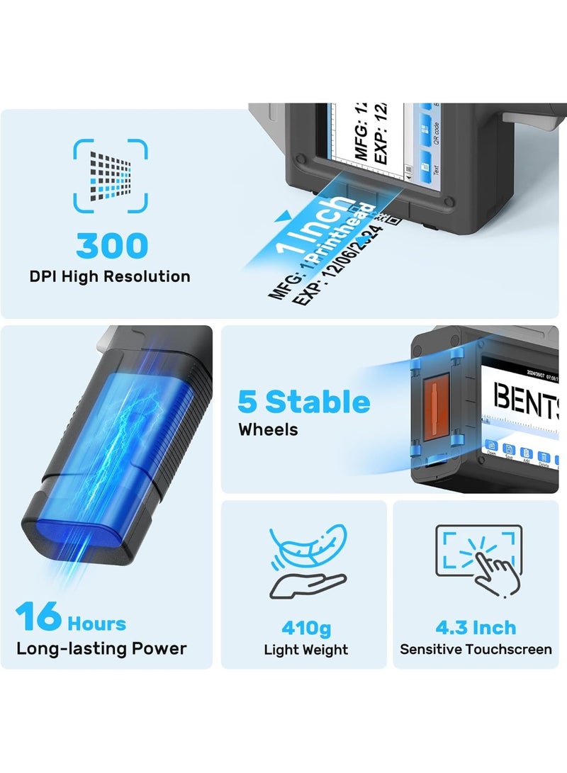 بنتساي طابعة نفث الحبر المحمولة BENTSAI BT-HH6210B برأس طباعة 1 بوصة (25.4 ملم)، بقدرة تحمل 16 ساعة لطباعة الدفعات، التاريخ، الباركود، ورموز QR - Image 5