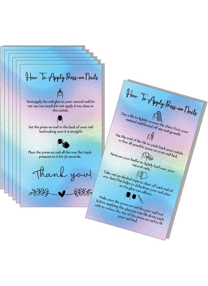 MAOSH Press-On Nail Application Instructions Cards, Aftercare Instructions Cards, 50 Pack 2 x 3.5'' inch Business Card Size, DIY Press-On Nail Kit, White (0406038) 