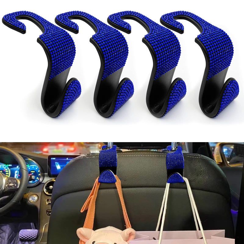 OSIFIT 4PCS Car Seat Hooks Bling Car Rhinestone Headrest Hooks Universal Bling Car Interior Accessories for Handbag Clothes Purse Water Bottle Blue - Image 3