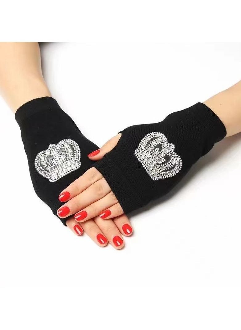 Loquat - Fingerless Knit Printed Gloves - Image 1