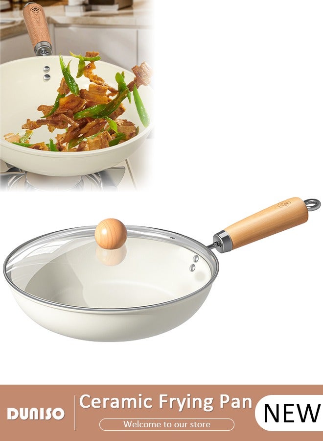 DUNISO Ceramic Lightweight Frying Pan Skillet Thickened Bottom,22cm Healthy Non-Stick 0 Fluorine Washable Coating Pans with Heat-Resistant Hanging Handle Thickened Glass Lid,Durable Wear and High Temperature Resistance Omelette Pan Compatible with All Stovetops,Ideal Frying, Cooking, Sauteing - Image 1