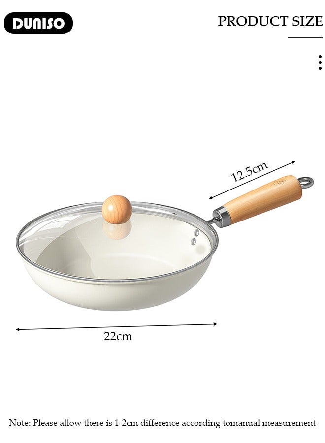 DUNISO Ceramic Lightweight Frying Pan Skillet Thickened Bottom,22cm Healthy Non-Stick 0 Fluorine Washable Coating Pans with Heat-Resistant Hanging Handle Thickened Glass Lid,Durable Wear and High Temperature Resistance Omelette Pan Compatible with All Stovetops,Ideal Frying, Cooking, Sauteing - Image 4