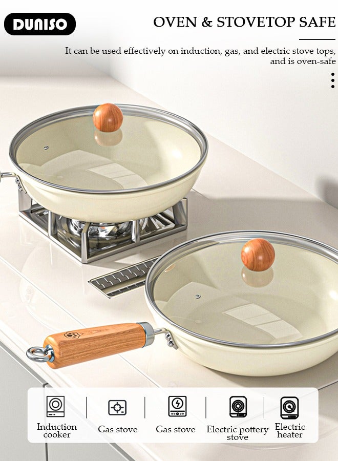 DUNISO Ceramic Lightweight Frying Pan Skillet Thickened Bottom,22cm Healthy Non-Stick 0 Fluorine Washable Coating Pans with Heat-Resistant Hanging Handle Thickened Glass Lid,Durable Wear and High Temperature Resistance Omelette Pan Compatible with All Stovetops,Ideal Frying, Cooking, Sauteing - Image 3