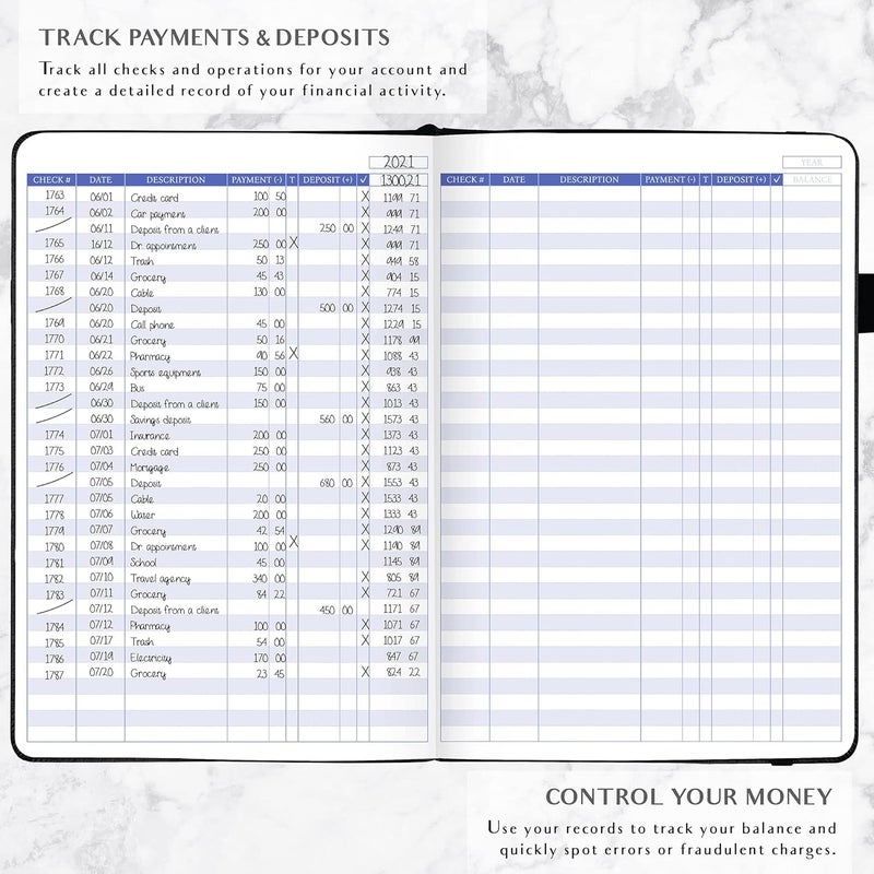 Legend Planner دفتر تسجيل الشيكات - دفتر حسابات للأعمال الصغيرة والاستخدام الشخصي - دفتر تسجيل الشيكات لتتبع المعاملات المالية - غلاف صلب، 7x10 بوصة، 6300 إدخال (أسود) - Image 3