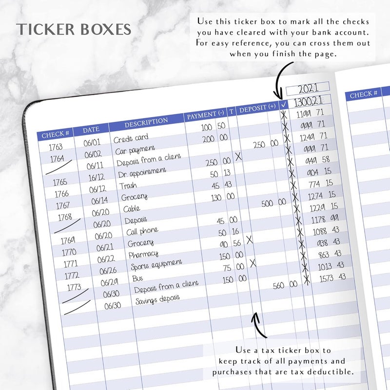 Legend Planner دفتر تسجيل الشيكات - دفتر حسابات للأعمال الصغيرة والاستخدام الشخصي - دفتر تسجيل الشيكات لتتبع المعاملات المالية - غلاف صلب، 7x10 بوصة، 6300 إدخال (أسود) - Image 4