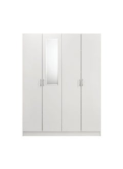 DANUBE HOME Notis 4 Door Wardrobe With Drawer And Mirror Sturdy Closet Clothes Storage Cupboard Modern Design Space Saving Swing Door Cabinet For Bedroom L154.5Xw56Xh200Cm - Gloss White  - Image 1