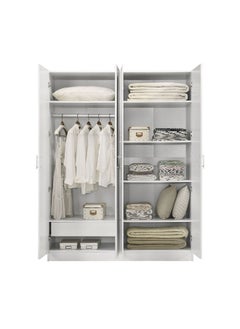DANUBE HOME Notis 4 Door Wardrobe With Drawer And Mirror Sturdy Closet Clothes Storage Cupboard Modern Design Space Saving Swing Door Cabinet For Bedroom L154.5Xw56Xh200Cm - Gloss White  - Image 2