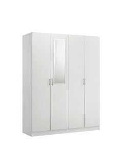 DANUBE HOME Notis 4 Door Wardrobe With Drawer And Mirror Sturdy Closet Clothes Storage Cupboard Modern Design Space Saving Swing Door Cabinet For Bedroom L154.5Xw56Xh200Cm - Gloss White  - Image 4