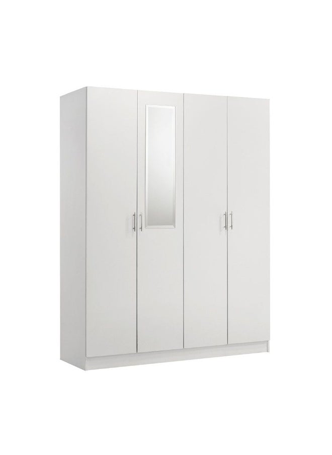 DANUBE HOME Notis 4 Door Wardrobe With Drawer And Mirror Sturdy Closet Clothes Storage Cupboard Modern Design Space Saving Swing Door Cabinet For Bedroom L154.5Xw56Xh200Cm - Gloss White  - Image 4
