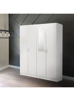 DANUBE HOME Notis 4 Door Wardrobe With Drawer And Mirror Sturdy Closet Clothes Storage Cupboard Modern Design Space Saving Swing Door Cabinet For Bedroom L154.5Xw56Xh200Cm - Gloss White  - Image 3