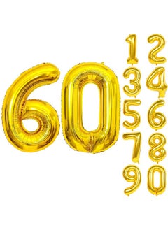 بارتي بروبس بالونات فويل رقم 60 من Party Propz - بالونات فويل ذهبية مقاس 32 بوصة لتزيين أعياد الميلاد | عناصر تزيين الذكرى السنوية | ديكور البالونات | بالونات أرقام للحفلات، قطعتان  - Image 1