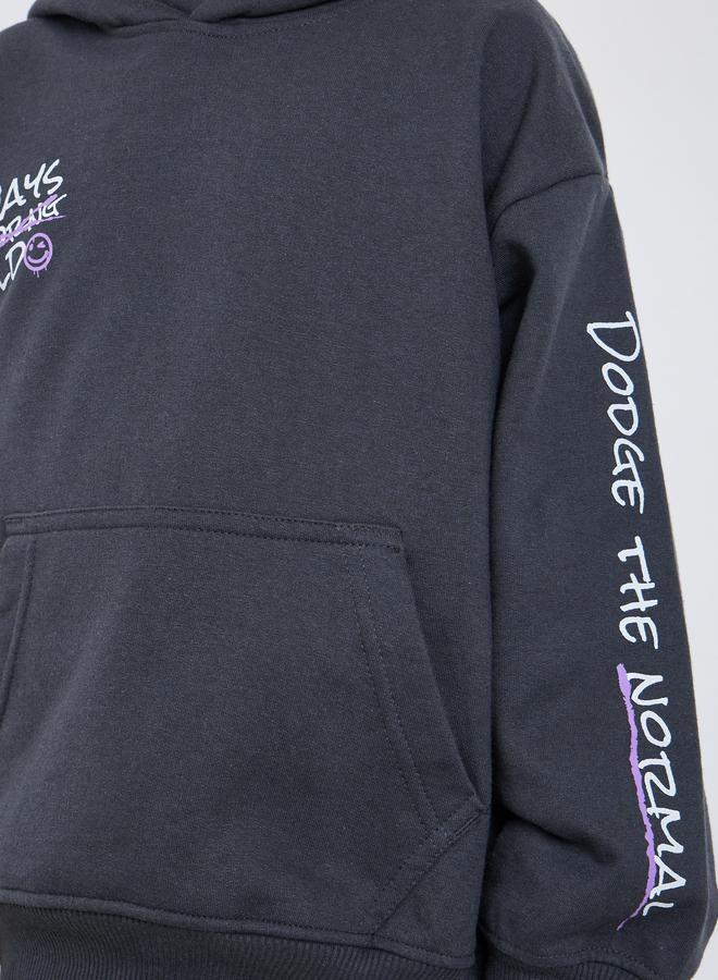 Styli Boys Grey Slogan Print Cotton Hoodie - Image 3