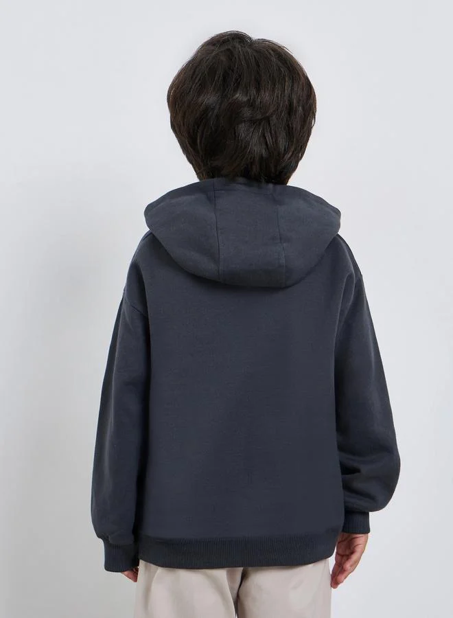 Styli Boys Grey Slogan Print Cotton Hoodie